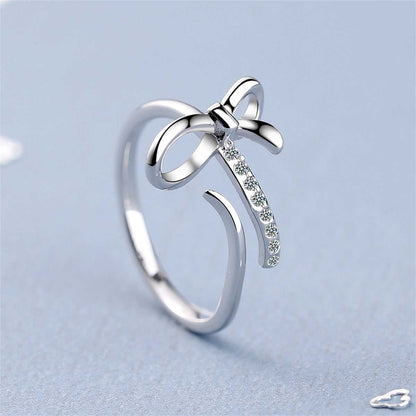 Cubic Zirconia & Silvertone Bow Bypass Ring