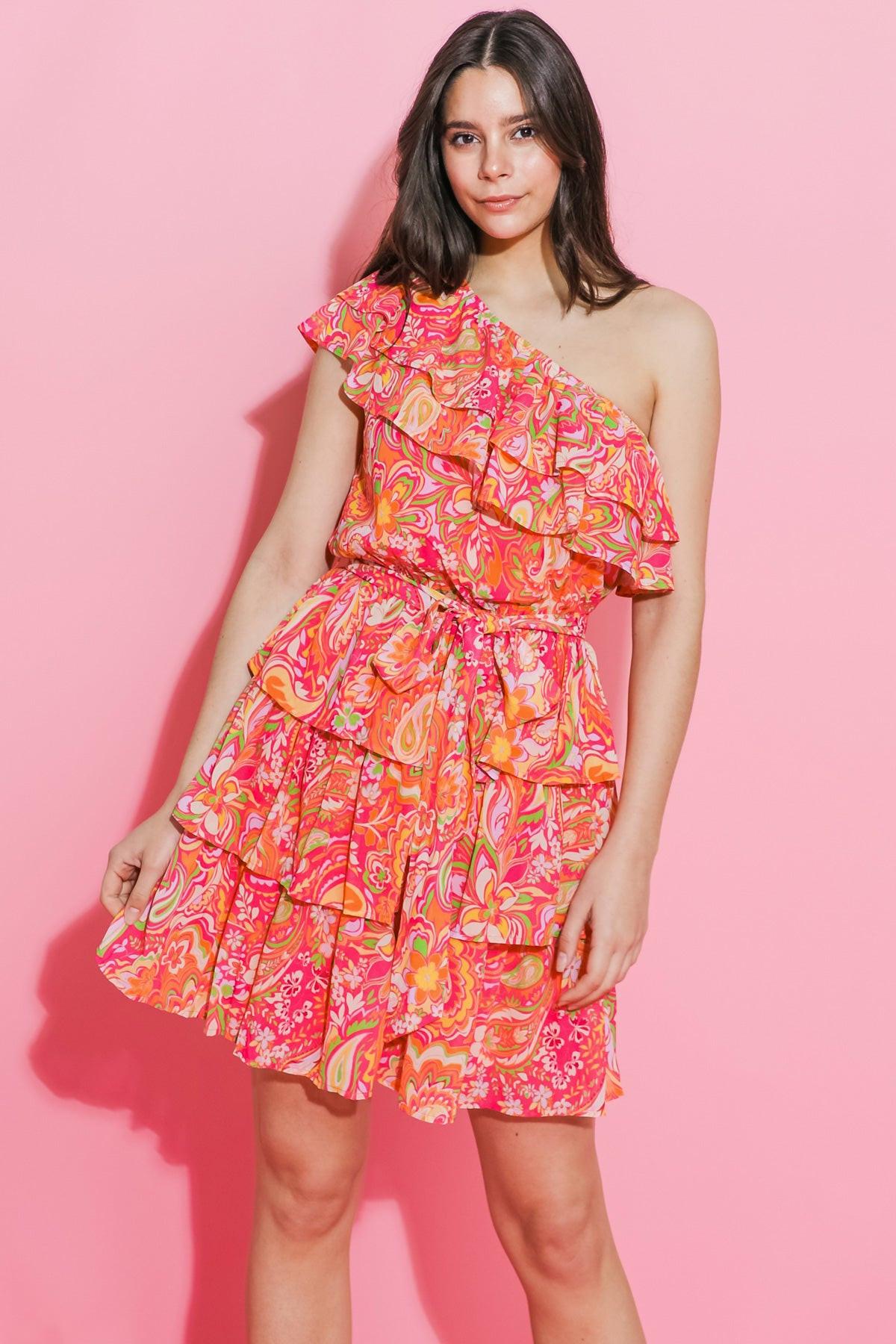 Sunflower Fields One Shoulder Mini Dress