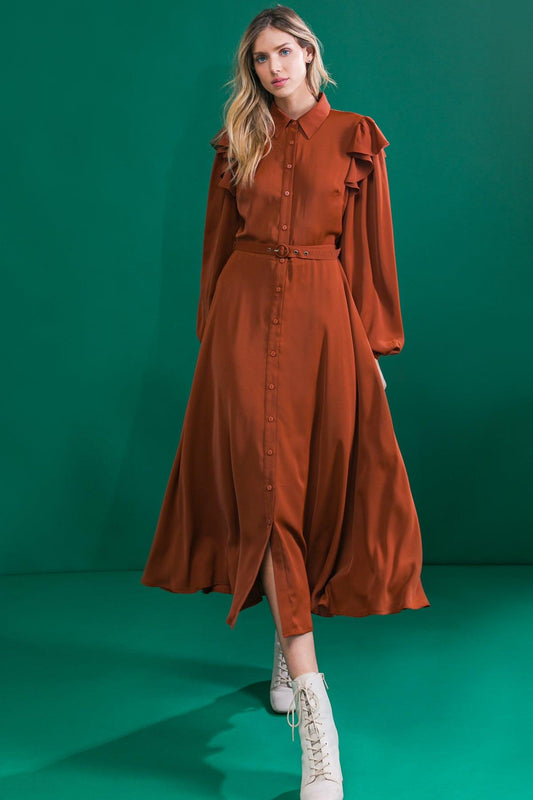 Tier Elegance Brown Woven Midi Dress