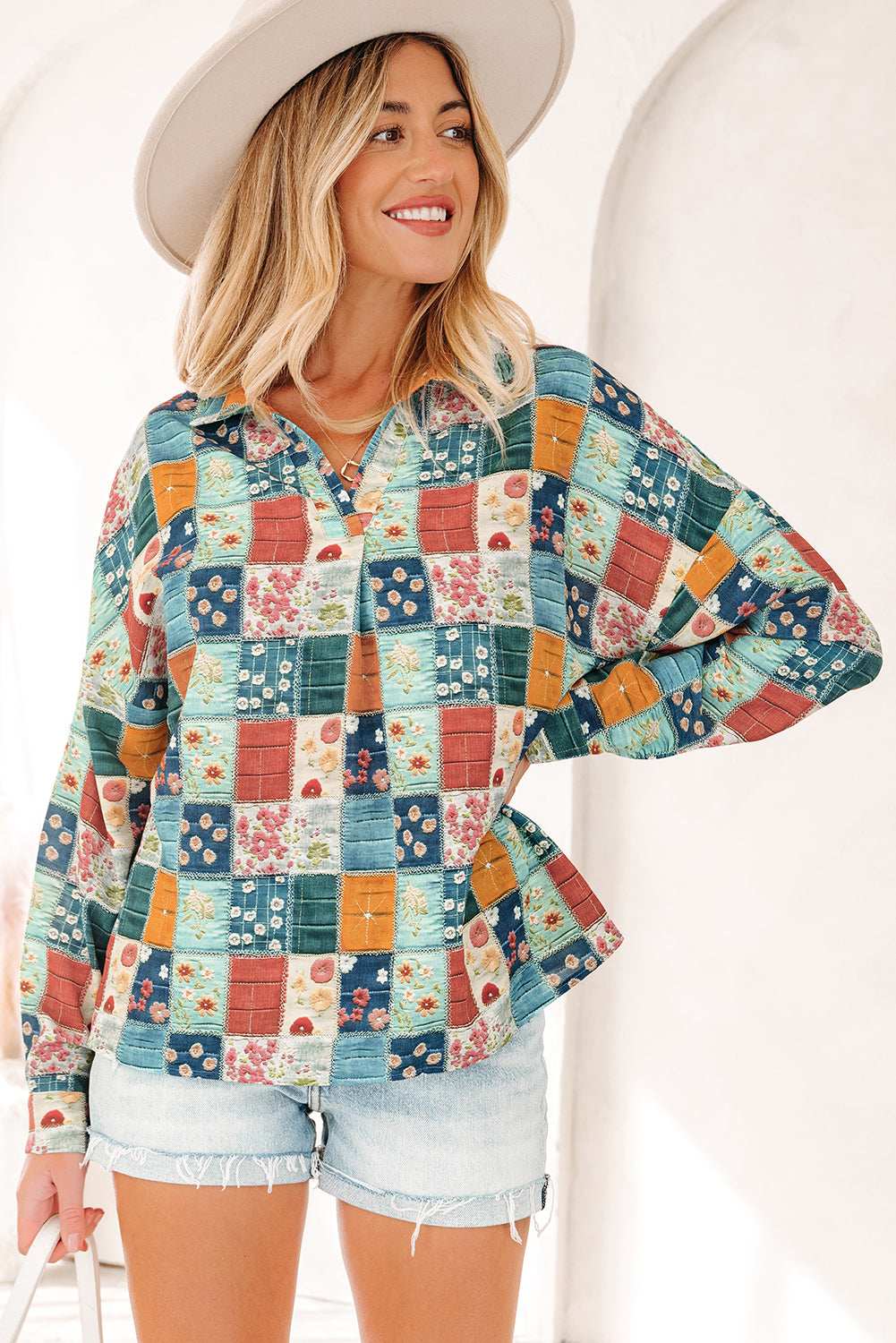 Zyla up Sleeve Shift Blouse - Sky Blue / L - 12/14