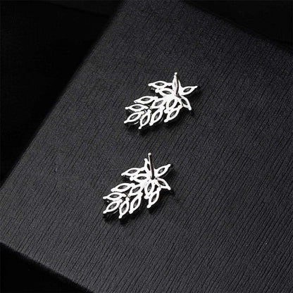 Crystal & Silvertone Leaf Cluster Stud Earrings