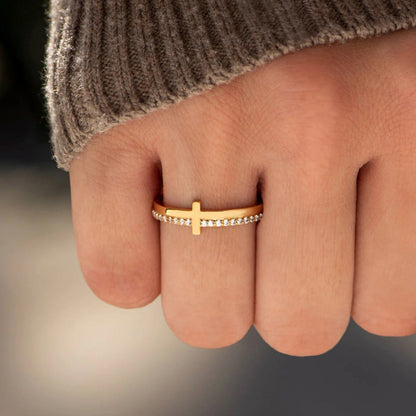 Mint & Lily Let God Be In Control Golden Cross Ring