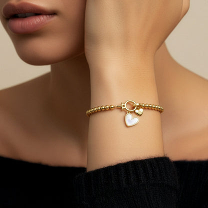 Mint & Lily Mint Beaded Bracelet with Mother Of Pearl Initial Heart Charm