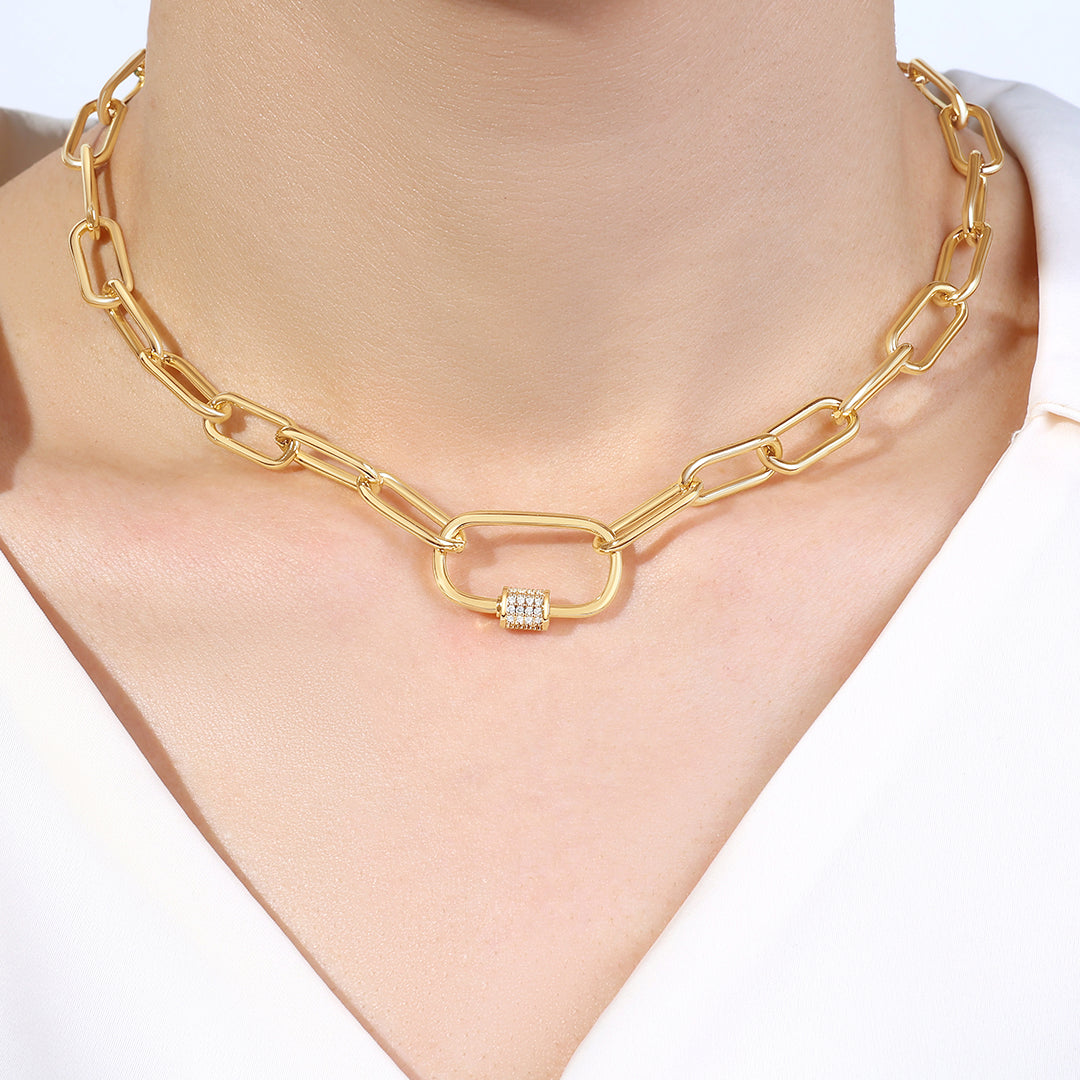 Mint & Lily Link Chain Necklace with Pave Carabiner Clasp