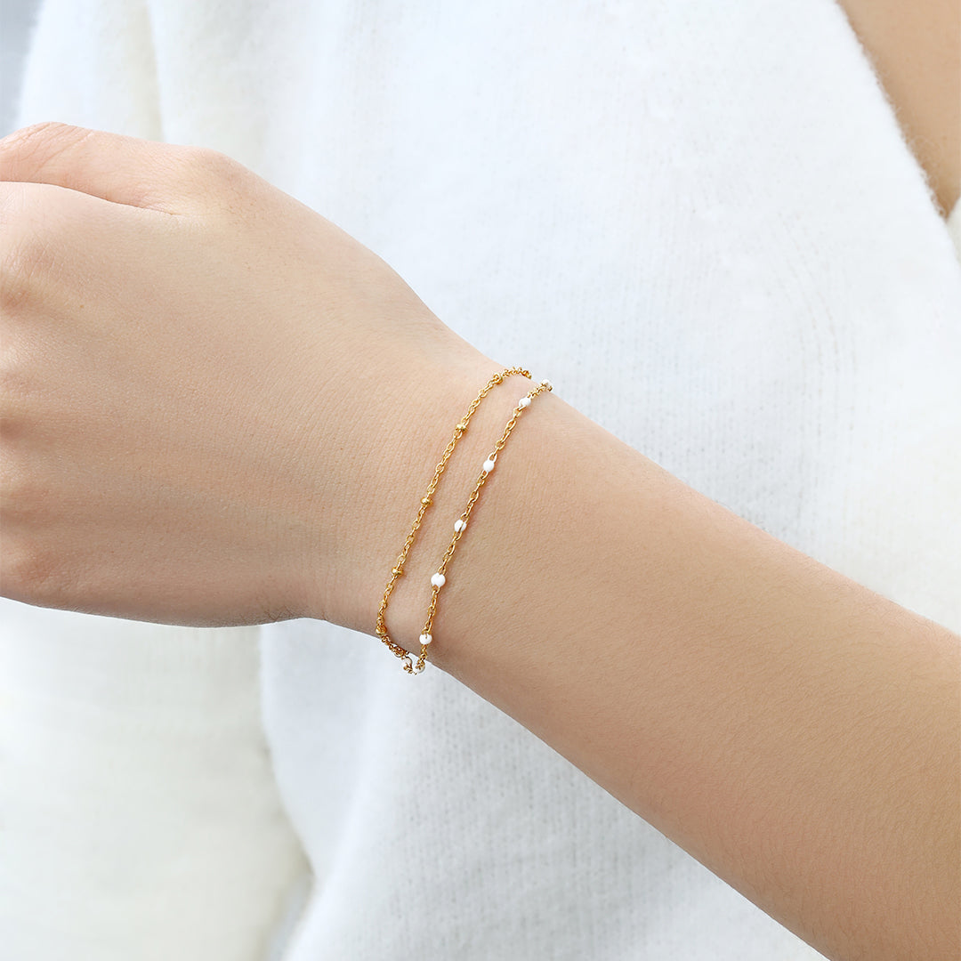 Mint & Lily Dainty Double Chain Beaded Bracelet