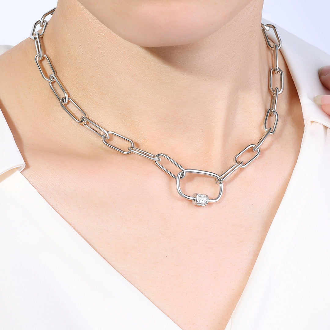 Mint & Lily Link Chain Necklace with Pave Carabiner Clasp
