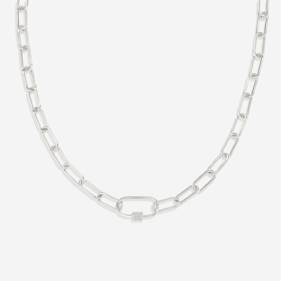 Mint & Lily Link Chain Necklace with Pave Carabiner Clasp