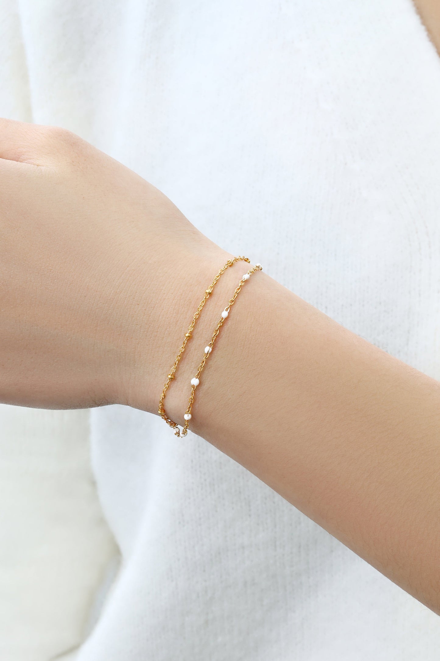 Mint & Lily Dainty Double Chain Beaded Bracelet