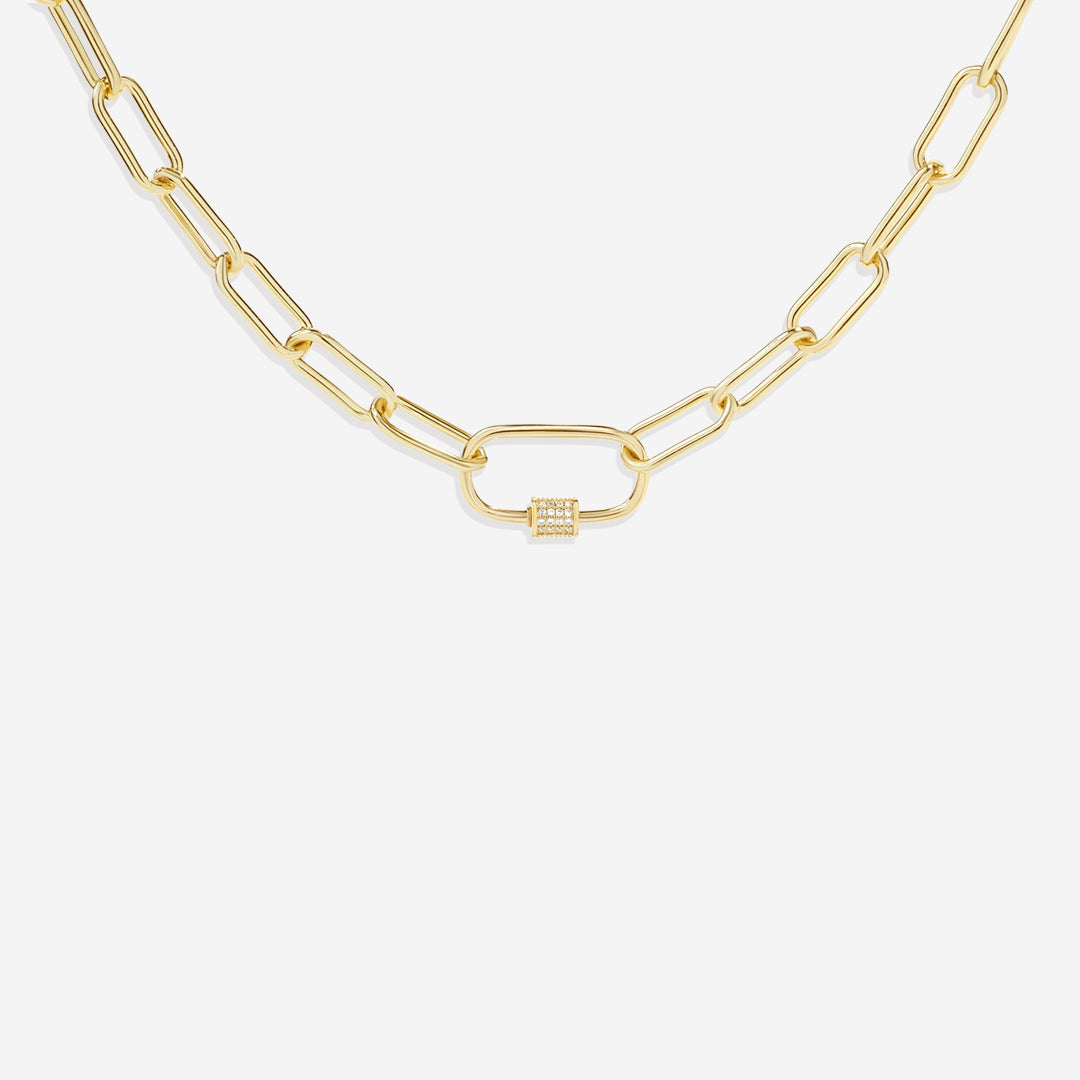 Mint & Lily Link Chain Necklace with Pave Carabiner Clasp