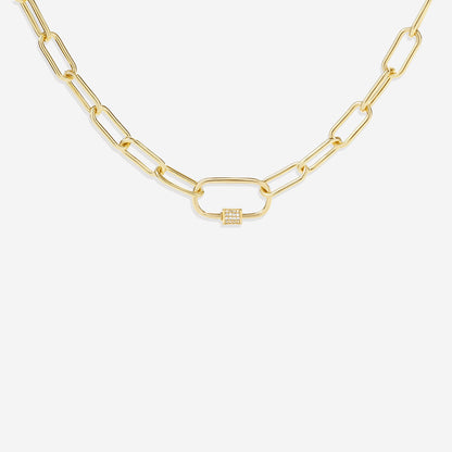 Mint & Lily Link Chain Necklace with Pave Carabiner Clasp