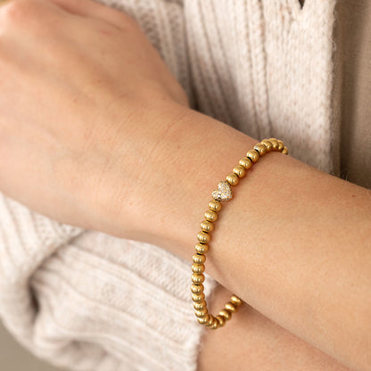 Mint & Lily Pave Heart Gold Beaded Bracelet