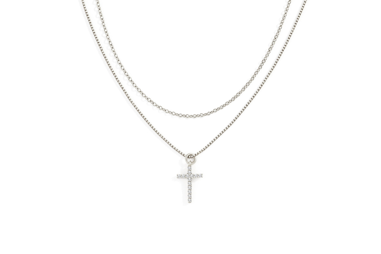 Mint & Lily Dainty Cable Necklace with Pave Cross Chain Necklace Stacking Set