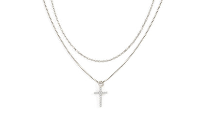 Mint & Lily Dainty Cable Necklace with Pave Cross Chain Necklace Stacking Set