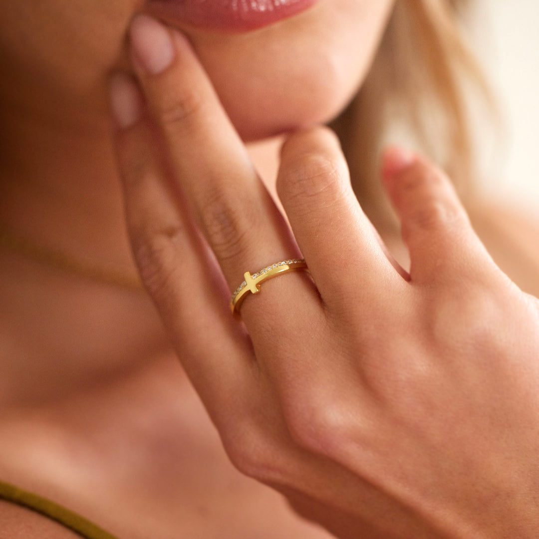 Mint & Lily Let God Be In Control Golden Cross Ring