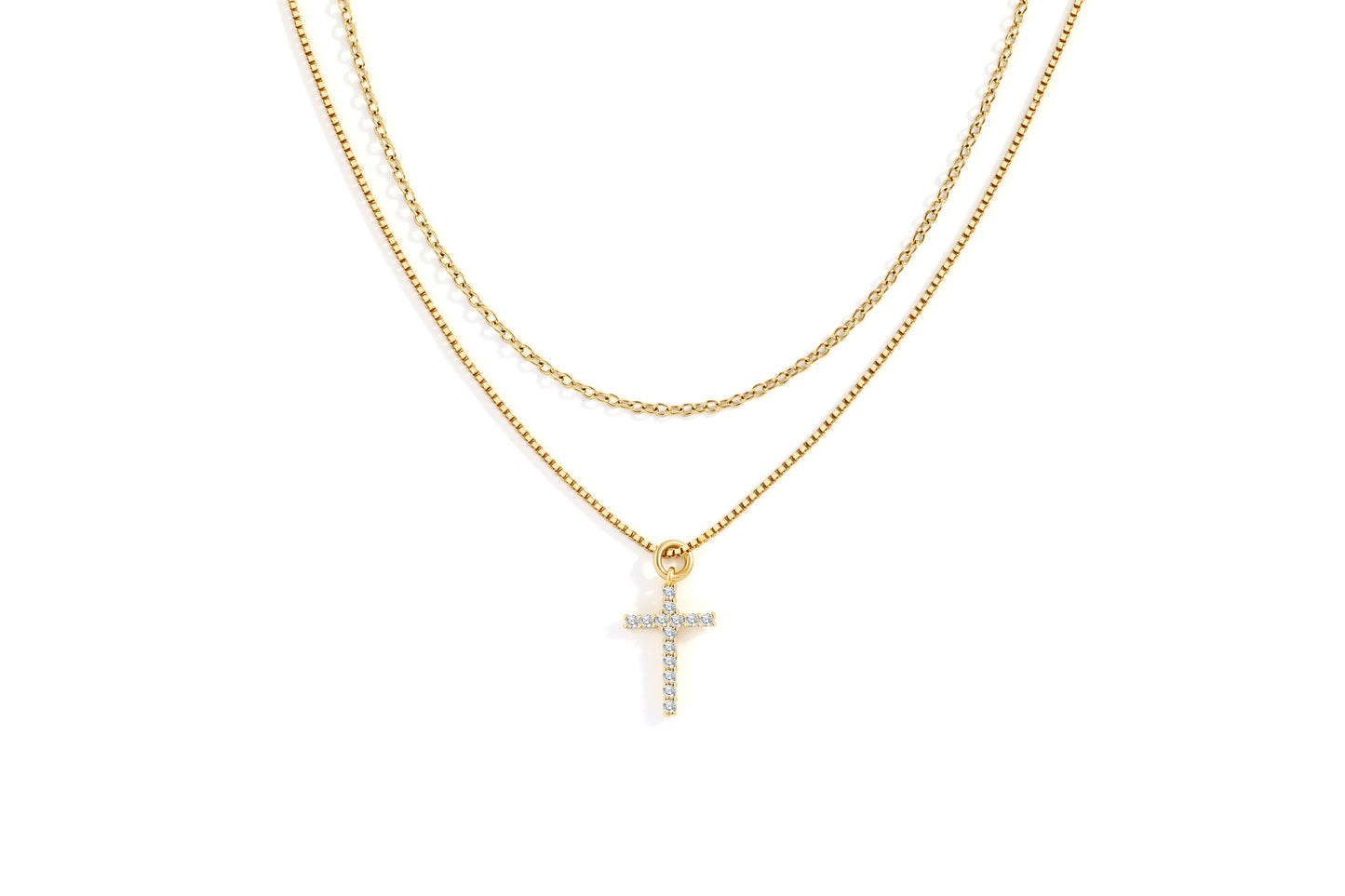 Mint & Lily Dainty Cable Necklace with Pave Cross Chain Necklace Stacking Set