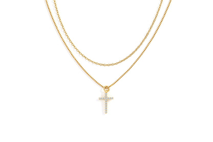 Mint & Lily Dainty Cable Necklace with Pave Cross Chain Necklace Stacking Set