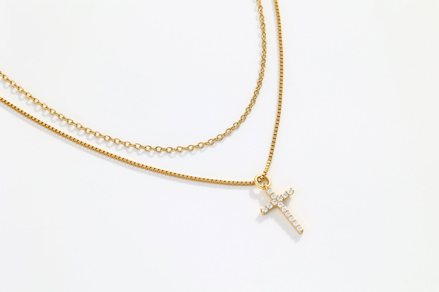 Mint & Lily Dainty Cable Necklace with Pave Cross Chain Necklace Stacking Set