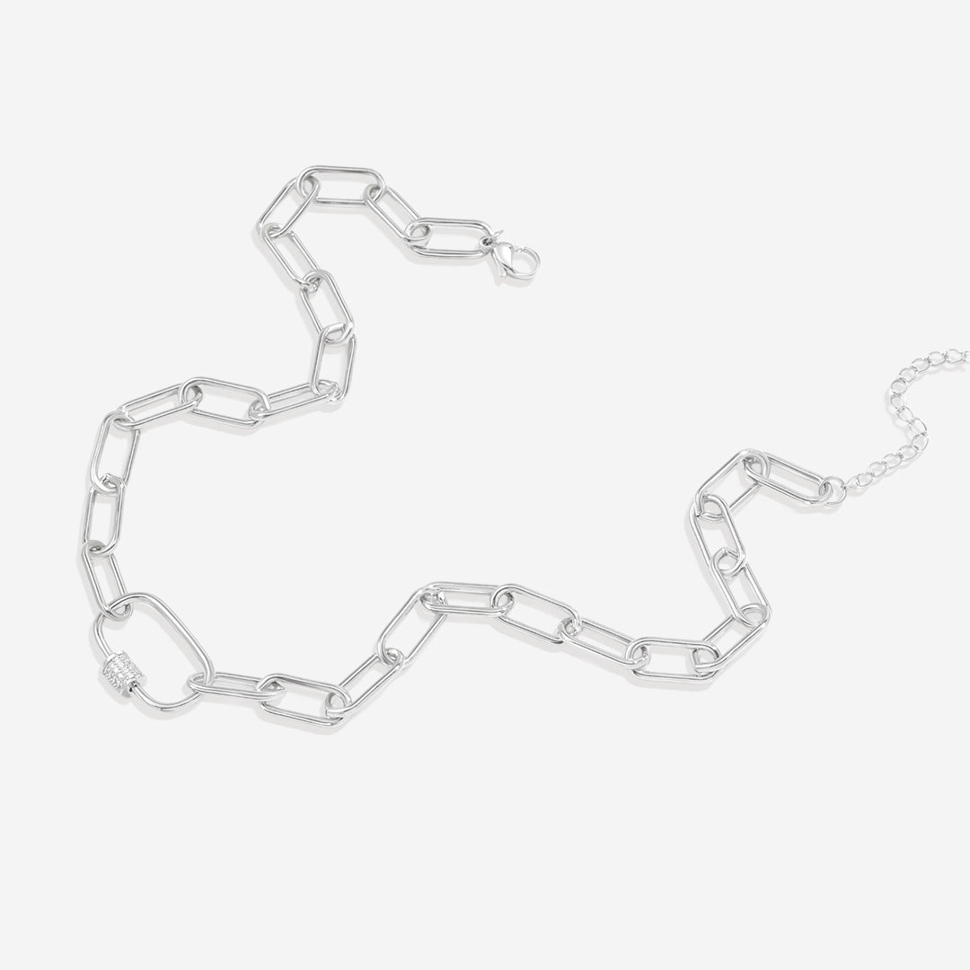 Mint & Lily Link Chain Necklace with Pave Carabiner Clasp