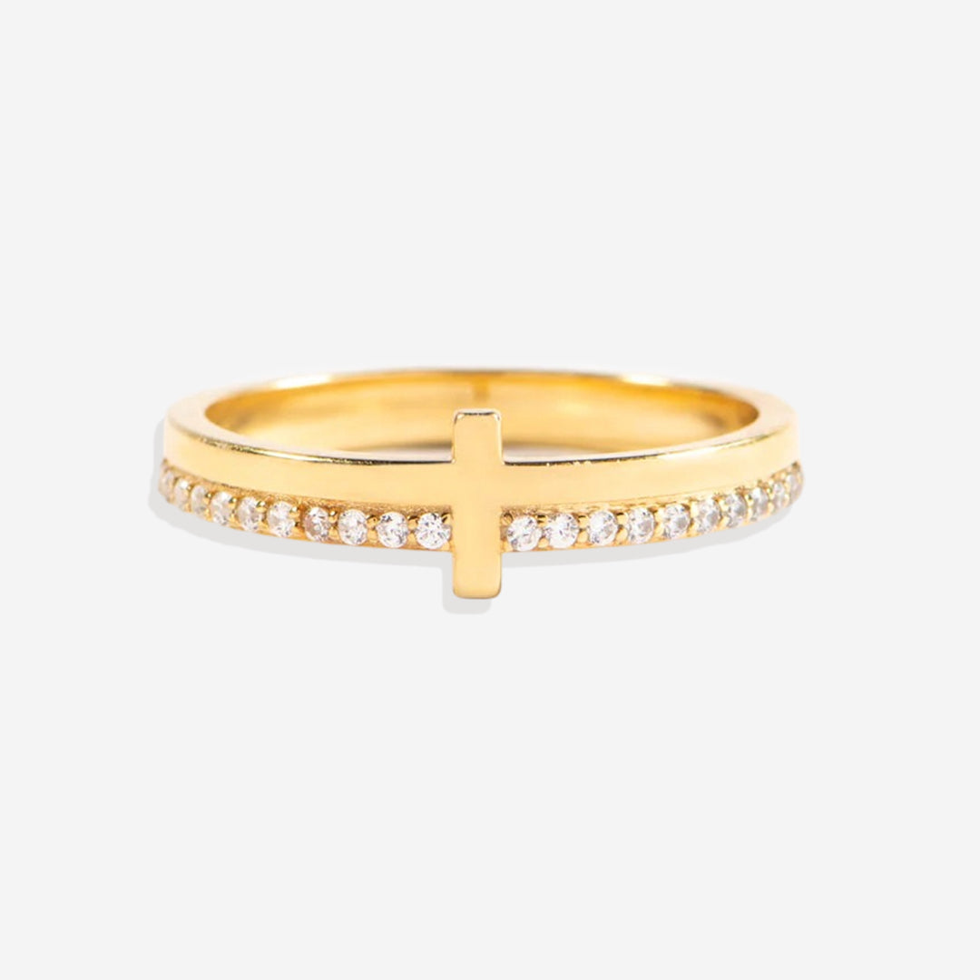 Mint & Lily Let God Be In Control Golden Cross Ring