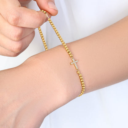 Mint & Lily Gold Beaded Cross Stretch Bracelet