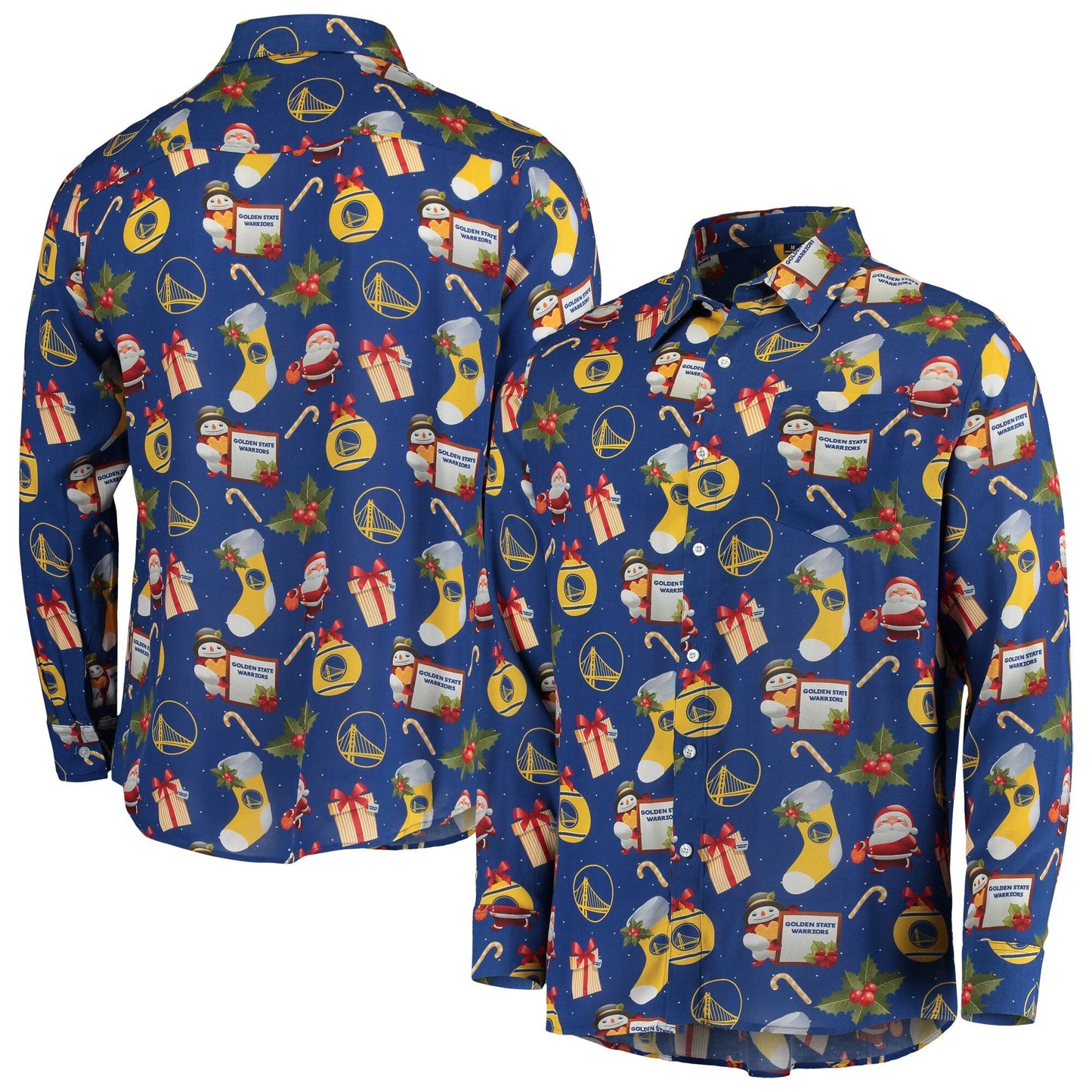 Foco Men's NBA Gs Warriors Floral Winter Ls Button-Up Shirt