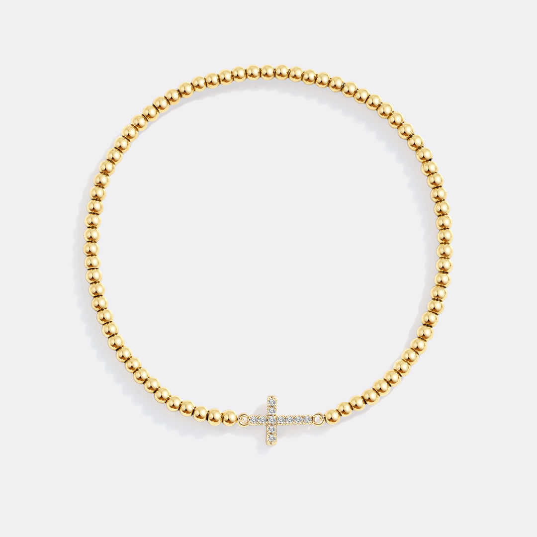Mint & Lily Gold Beaded Cross Stretch Bracelet