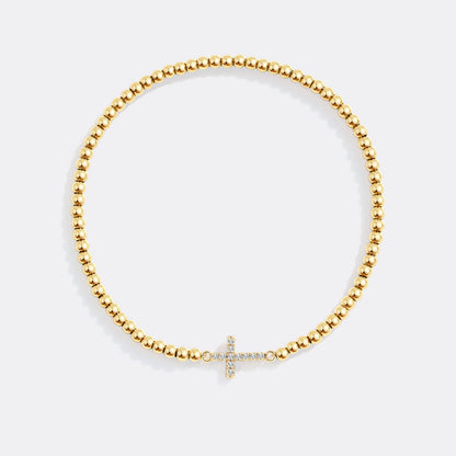 Mint & Lily Gold Beaded Cross Stretch Bracelet