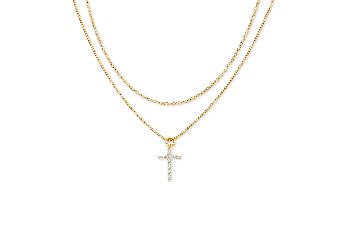 Mint & Lily Dainty Cable Necklace with Pave Cross Chain Necklace Stacking Set