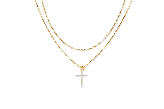 Mint & Lily Dainty Cable Necklace with Pave Cross Chain Necklace Stacking Set