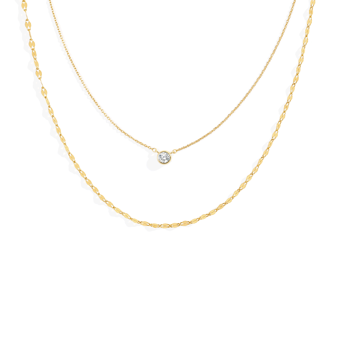 Mint & Lily Classic Bezel Necklace and Petal Chain Set