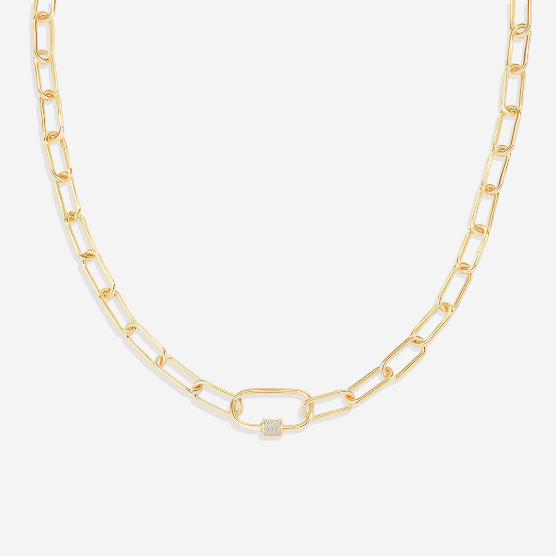 Mint & Lily Link Chain Necklace with Pave Carabiner Clasp