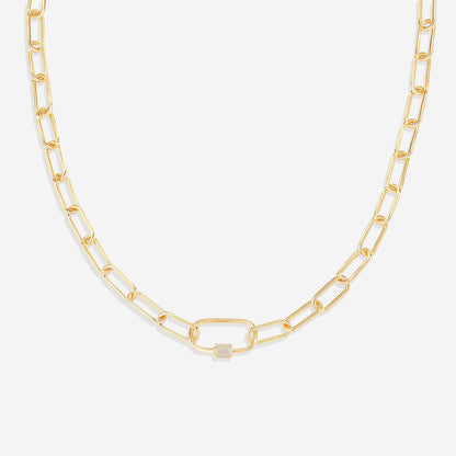 Mint & Lily Link Chain Necklace with Pave Carabiner Clasp
