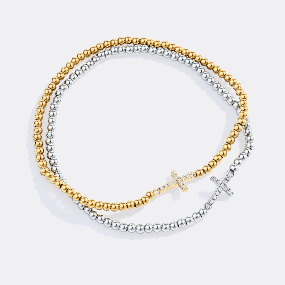 Mint & Lily Gold Beaded Cross Stretch Bracelet