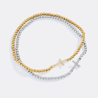 Mint & Lily Gold Beaded Cross Stretch Bracelet