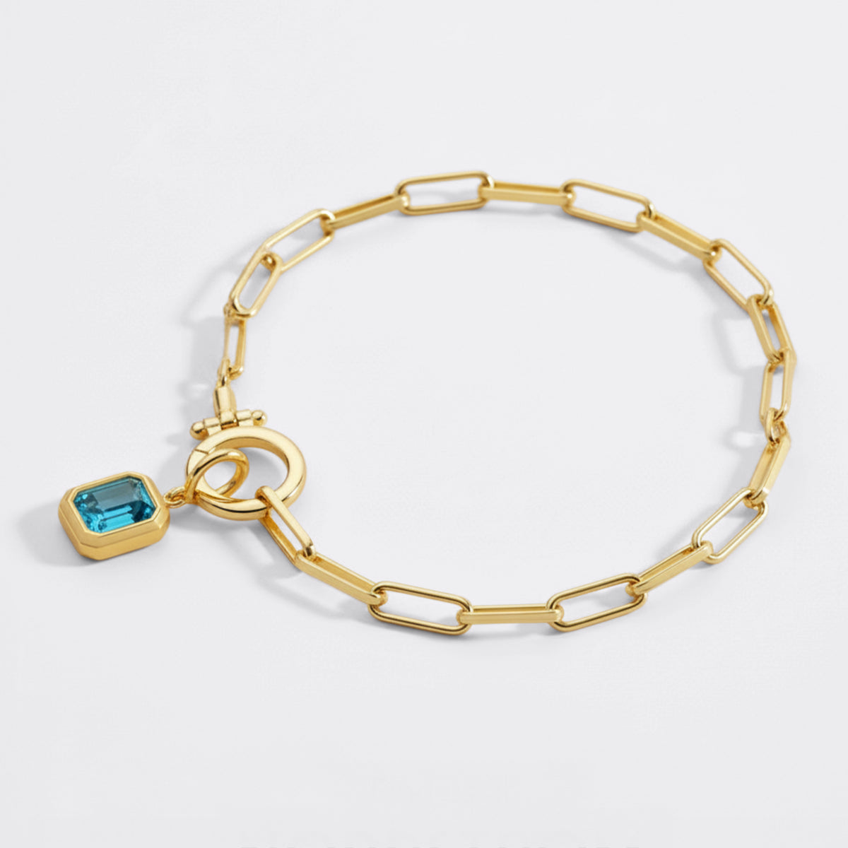 Mint & Lily Baguette Birthstone Charm on Mint Paperclip Bracelet