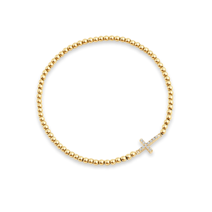 Mint & Lily Gold Beaded Cross Stretch Bracelet