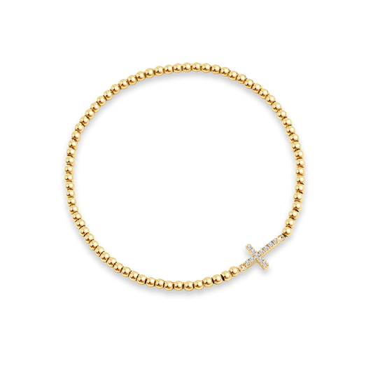 Mint & Lily Gold Beaded Cross Stretch Bracelet