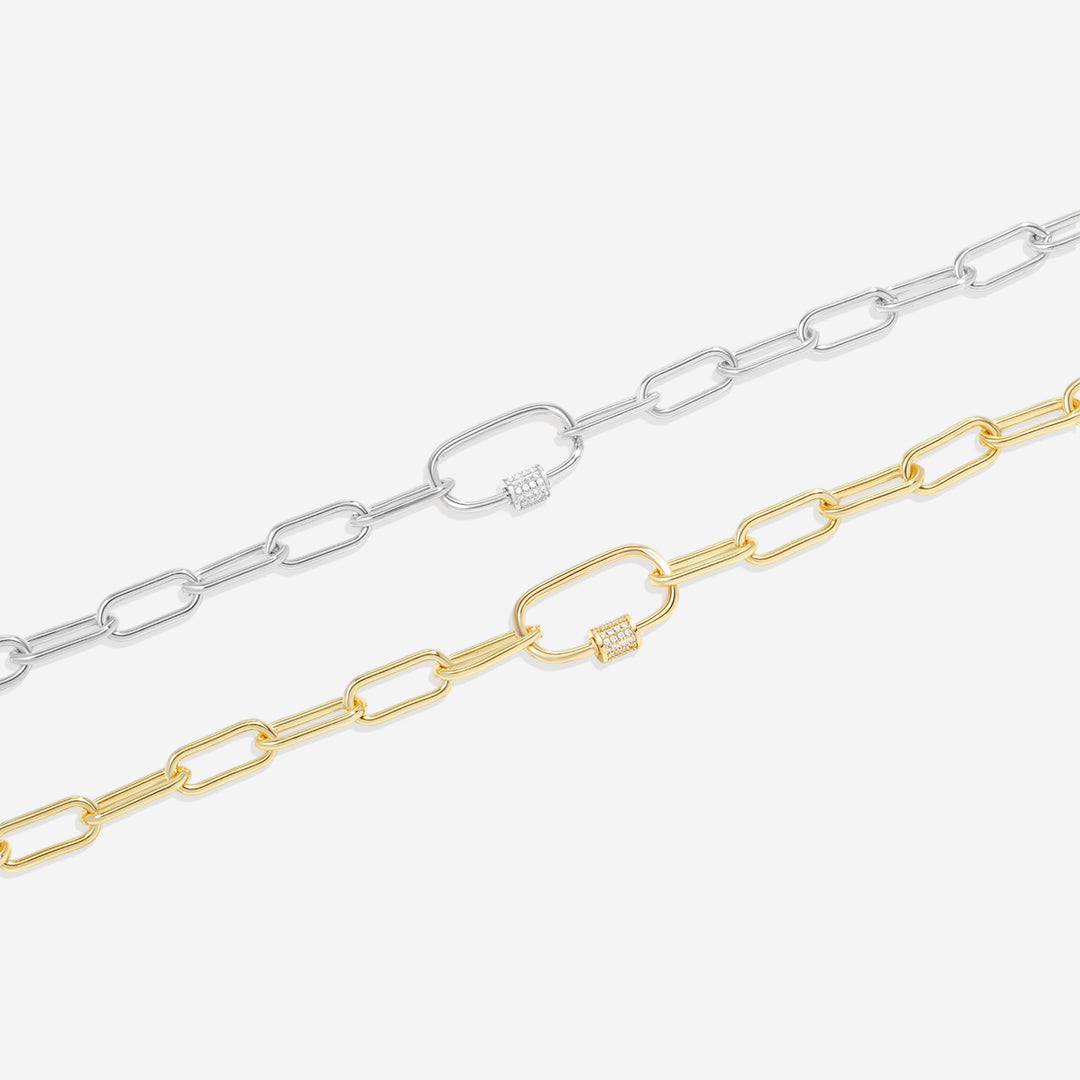 Mint & Lily Link Chain Necklace with Pave Carabiner Clasp