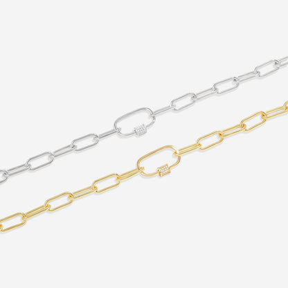 Mint & Lily Link Chain Necklace with Pave Carabiner Clasp