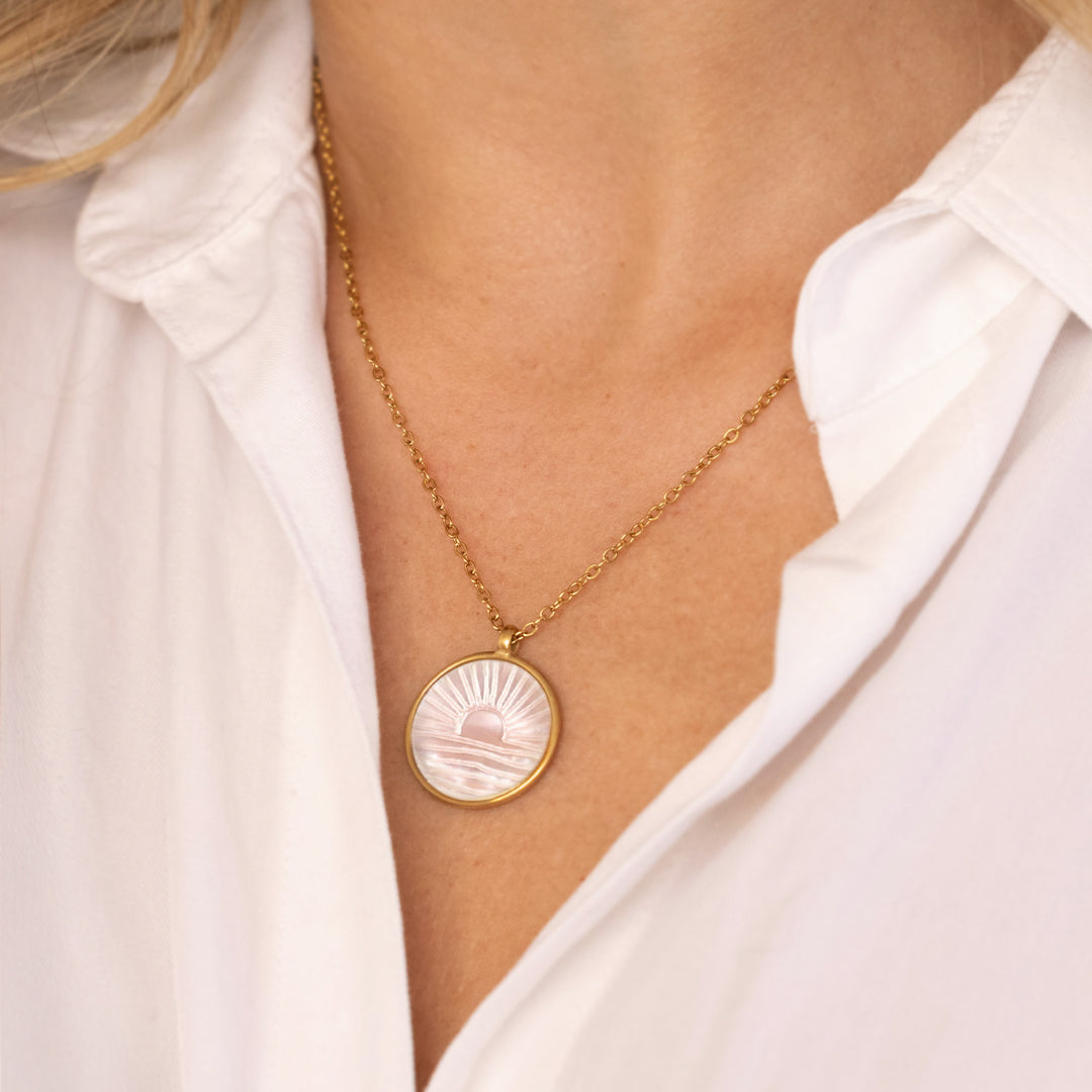 Mint & Lily Mother of Pearl Sunrise Pendant Necklace