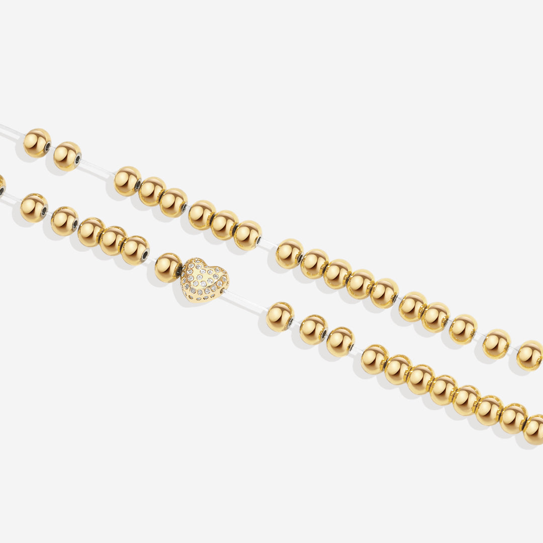 Mint & Lily Pave Heart Gold Beaded Bracelet