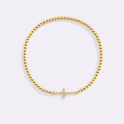 Mint & Lily Gold Beaded Cross Stretch Bracelet