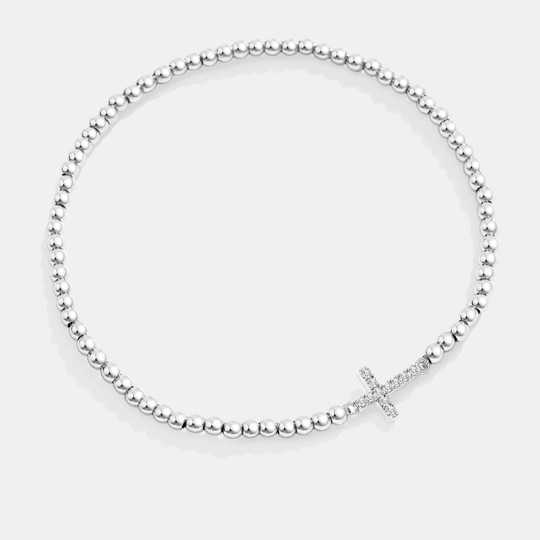 Mint & Lily Gold Beaded Cross Stretch Bracelet