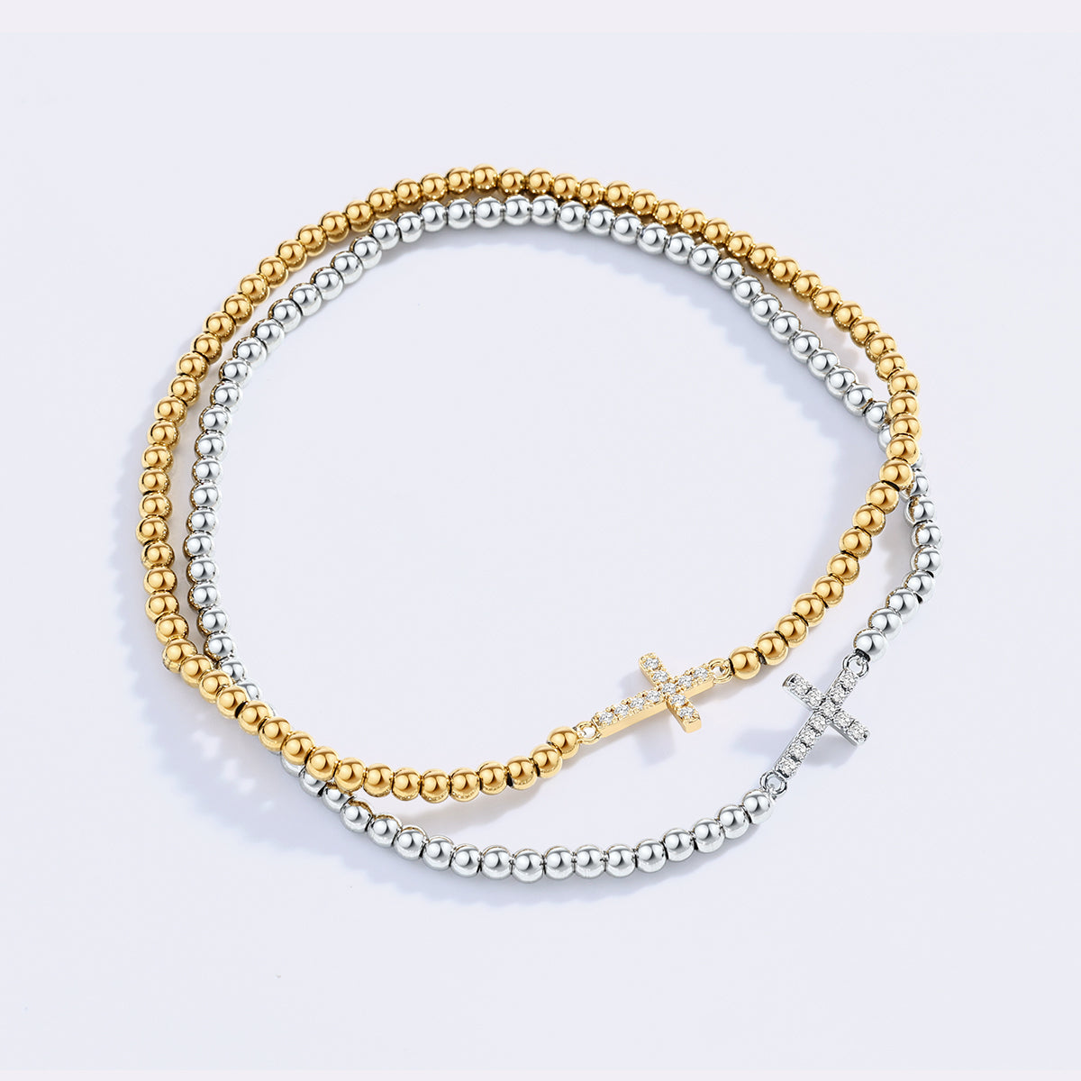 Mint & Lily Gold Beaded Cross Stretch Bracelet