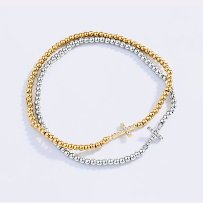 Mint & Lily Gold Beaded Cross Stretch Bracelet