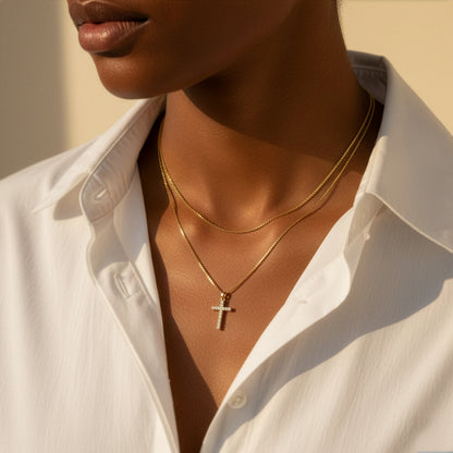 Mint & Lily Dainty Cable Necklace with Pave Cross Chain Necklace Stacking Set