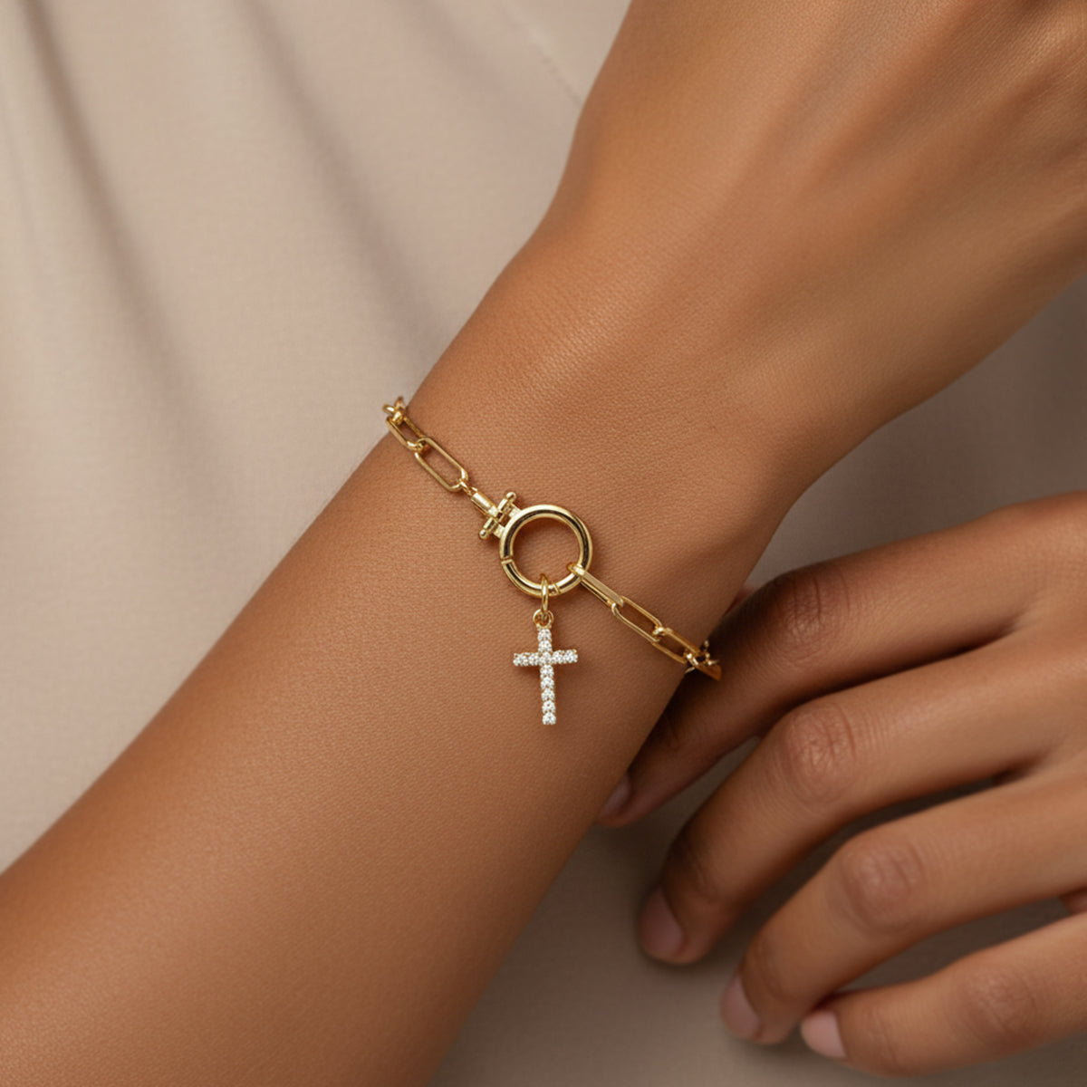 Mint & Lily Mint Paperclip Bracelet with Pave Cross Charm
