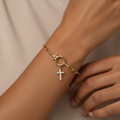 Mint & Lily Mint Paperclip Bracelet with Pave Cross Charm
