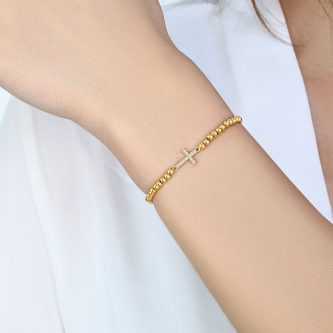 Mint & Lily Gold Beaded Cross Stretch Bracelet