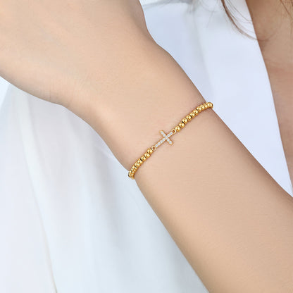 Mint & Lily Gold Beaded Cross Stretch Bracelet